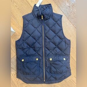 J. Crew Quilted Navy Vest with Gold Accents